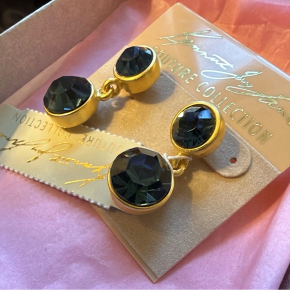 Kenneth Jay Lane Gold Earrings with Deep Blue Stones - Picture 2 of 4
